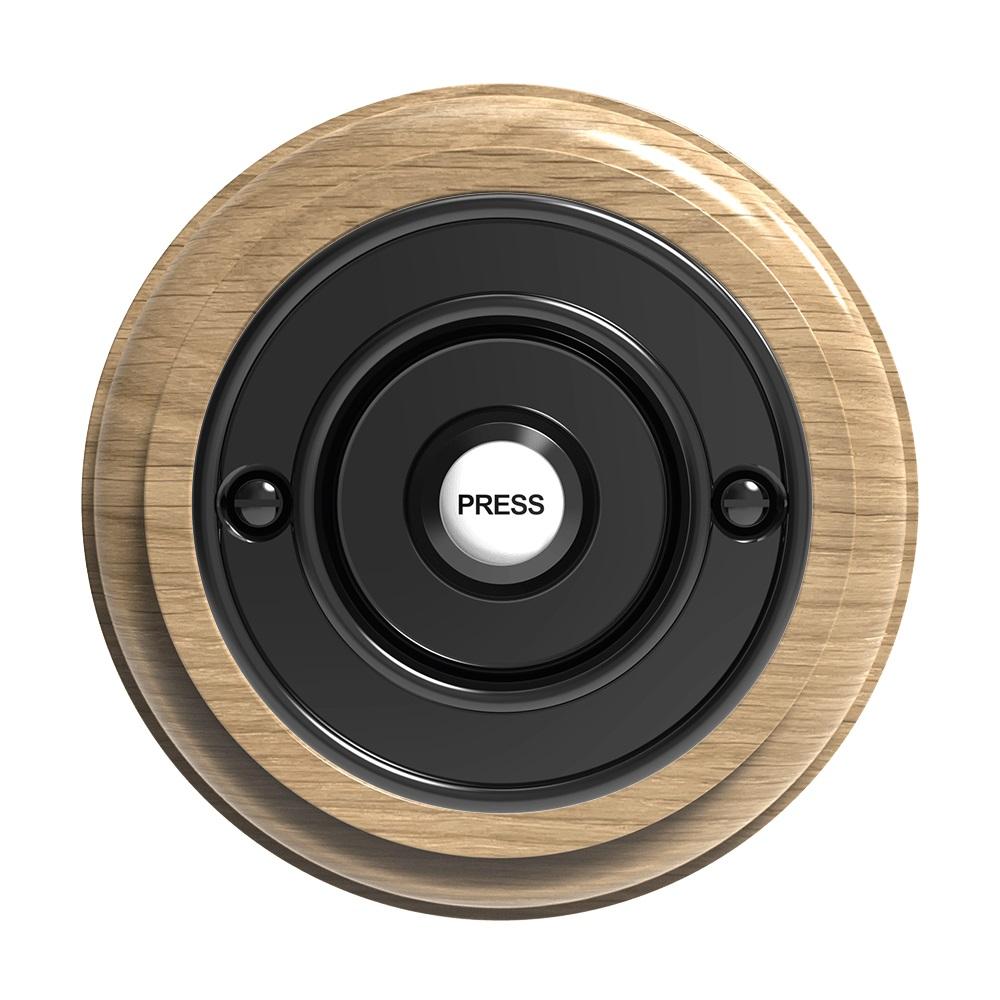 Byron Period Style Wireless Black Bell Push Round Natural Oak